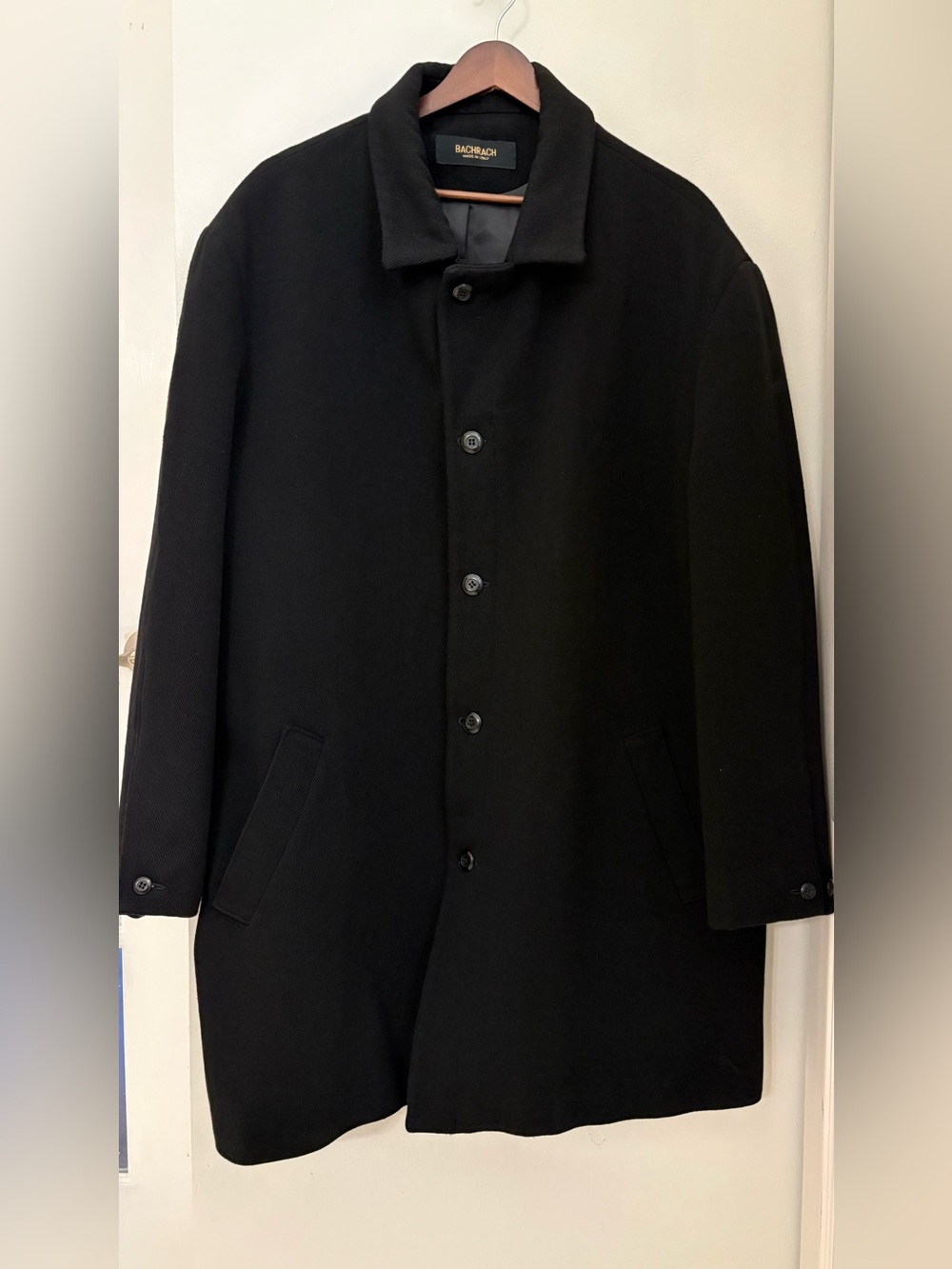 Bachrach Men’s Black Wool Blend City Coat Made in Italy Size: XL 37 IN Long